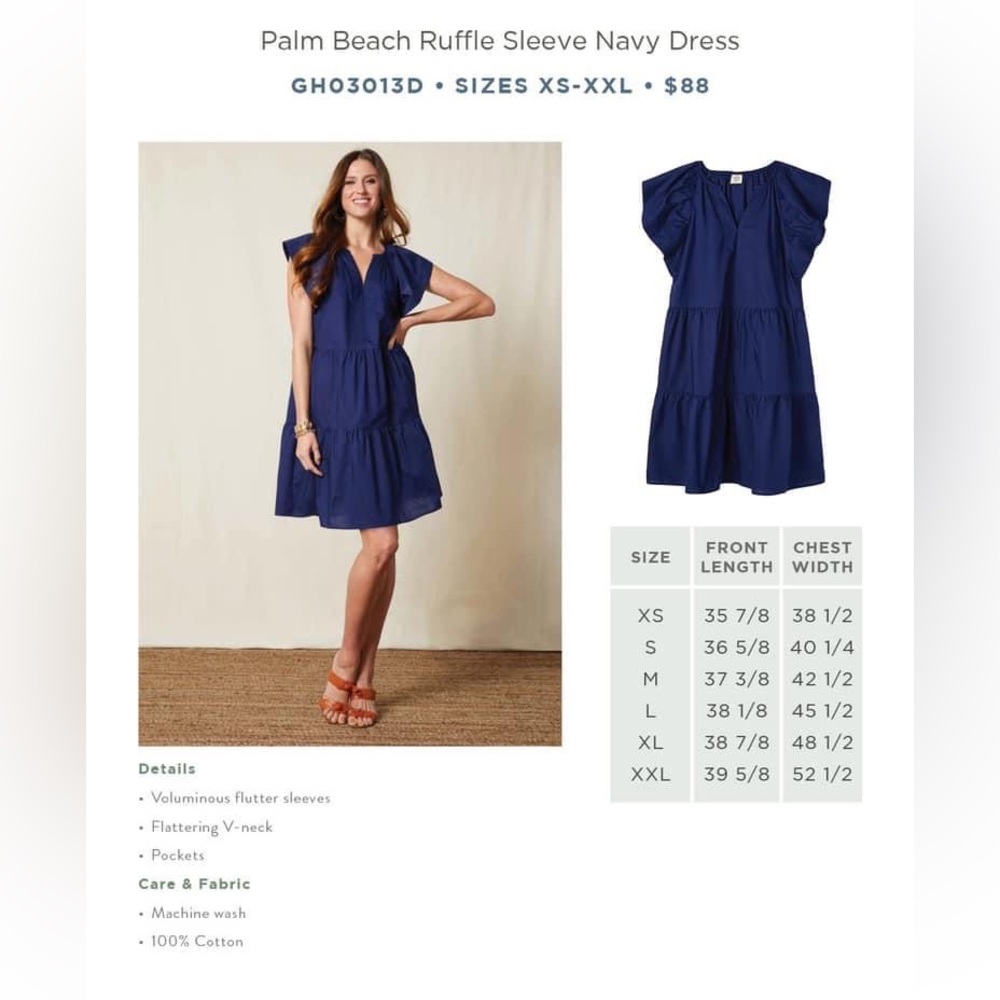 Matilda Jane Palm Beach Ruffle Sleeve Navy Dress, size L